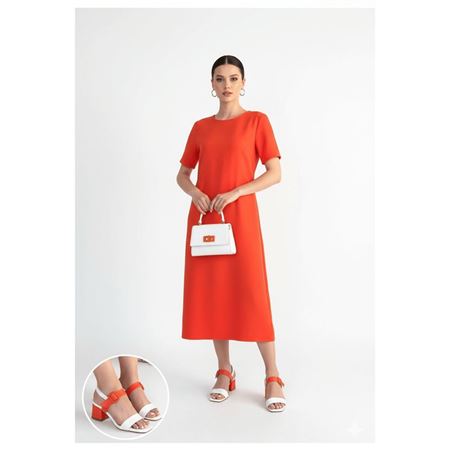 Year Beyaz Cilt Turuncu Detaylı Topuklu Ayakkabı