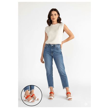 Year Beyaz Cilt Turuncu Detaylı Beyaz Topuklu Ayakkabı