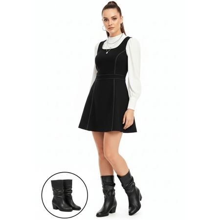 Yior Siyah Cilt Topuklu Bot