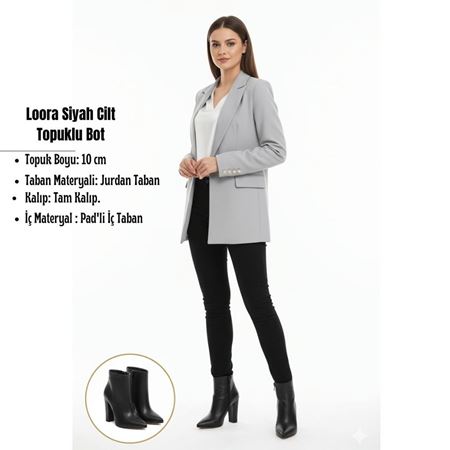 Loora Siyah Cilt Topuklu Bot
