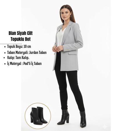 Blan Siyah Cilt Topuklu Bot