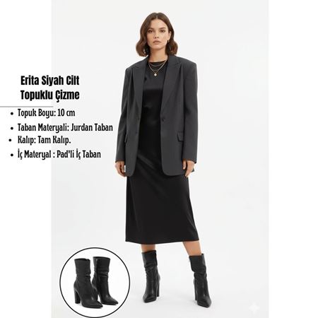 Erita Siyah Cilt Topuklu Çizme