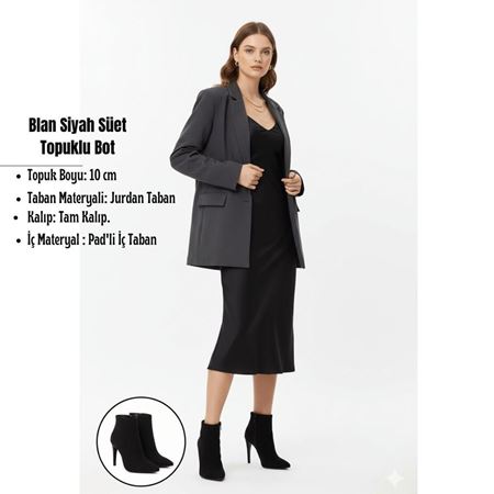 Blan Siyah Süet Topuklu Bot