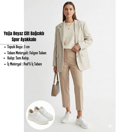 Yejja Beyaz Cilt Bağcıklı Spor Ayakkabı