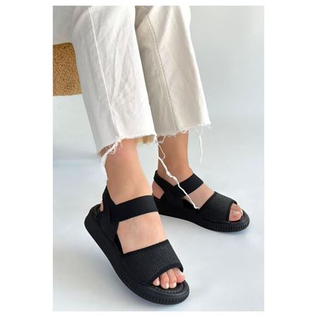 Jake Siyah Hasır Örgülü Lastikli Konforlu Günlük Sandalet