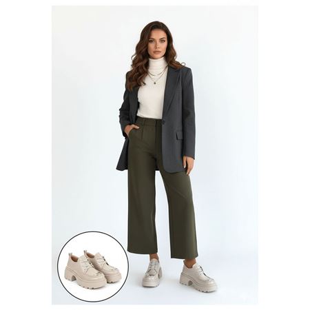 Kiya Bej Rugan Metal Aksesuarlı Traktör Tabanlı Kadın Oxford Ayakkabı