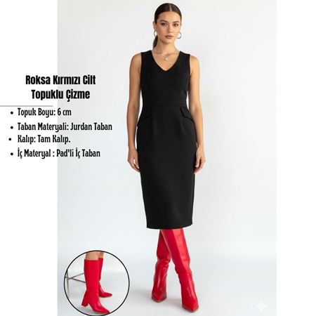 Roksa Kırmızı Cilt Topuklu Çizme