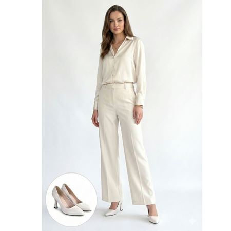 Merio Bej Baskılı Rugan Topuklu Ayakkabı