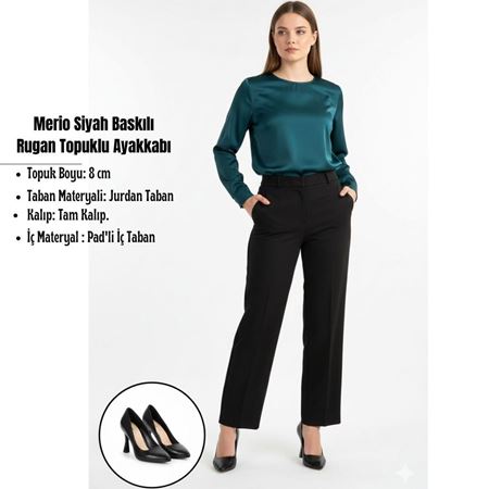 Merio Siyah Baskılı Rugan Topuklu Ayakkabı