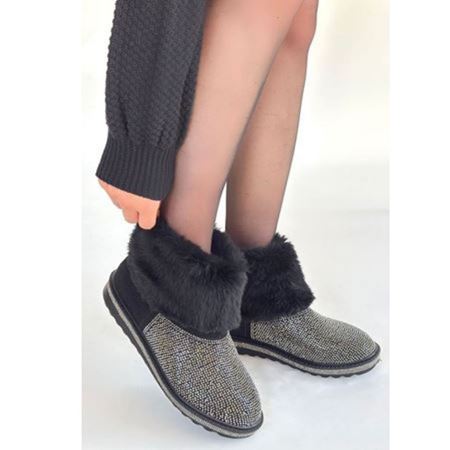 Linka Siyah Süet Gümüş Boncuk İşlemeli Bot