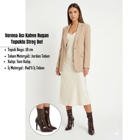Verena Acı Kahve Rugan Topuklu Streç Bot