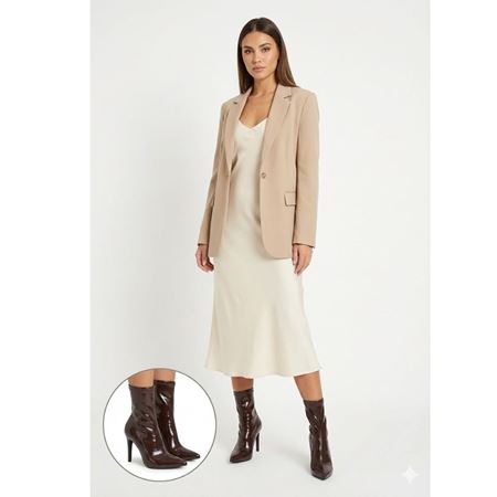 Verena Acı Kahve Rugan Topuklu Streç Bot