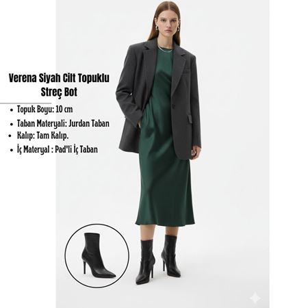 Verena Siyah Cilt Topuklu Streç Bot