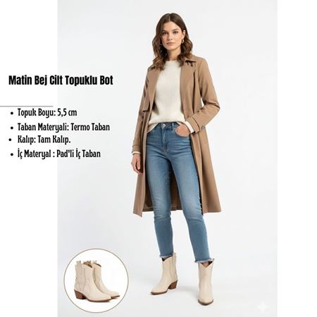 Matin Bej Cilt Topuklu Bot
