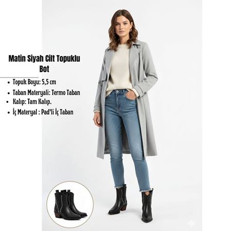 Matin Siyah Cilt Topuklu Bot