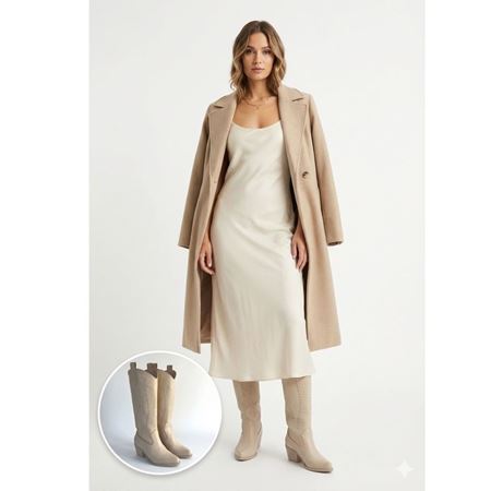 Meof Bej Cilt Topuklu Çizme