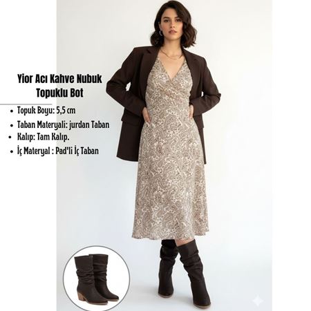 Yior Acı Kahve Nubuk Topuklu Bot