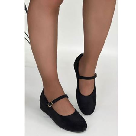 Lossa Siyah Süet Kemerli Babet Ayakkabı