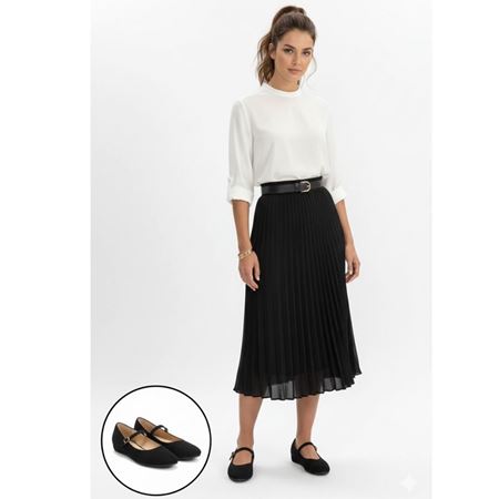 Lossa Siyah Süet Kemerli Babet Ayakkabı