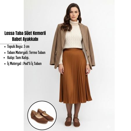 Lossa Taba Süet Kemerli Babet Ayakkabı