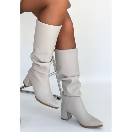 Pitay Bej Cilt Topuklu Çizme