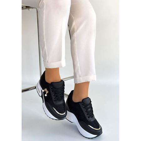 Wody Siyah Cilt Simli Bağcıklı Spor Ayakkabı