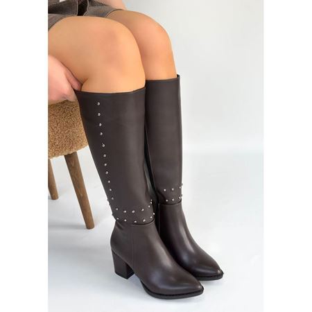 Tiyan Kahverengi Cilt Topuklu Çizme