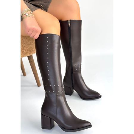 Tiyan Kahverengi Cilt Topuklu Çizme