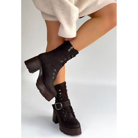 Linma Acı Kahve Cilt Bağcıklı Topuklu Bot