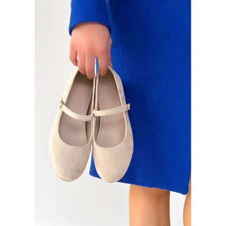 Lossa Bej Süet Kemerli Babet Ayakkabı