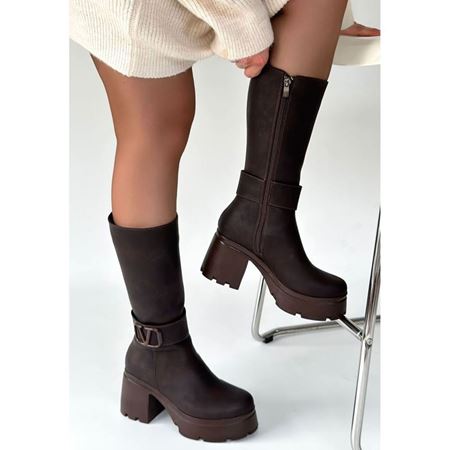 Moki Kahverengi Nubuk Topuklu Çizme