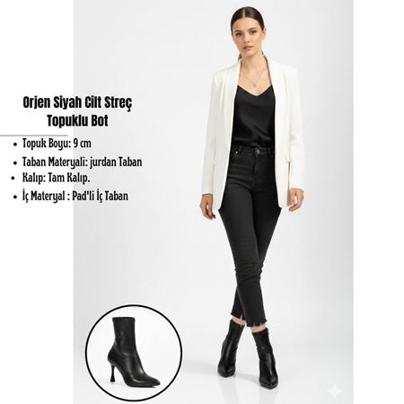 Orjen Siyah Cilt Streç Topuklu Bot