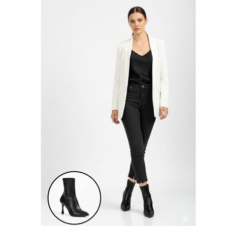 Orjen Siyah Cilt Streç Topuklu Bot