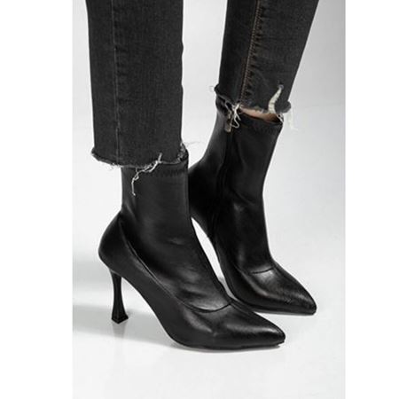 Orjen Siyah Cilt Streç Topuklu Bot