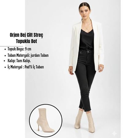Orjen Bej Cilt Streç Topuklu Bot