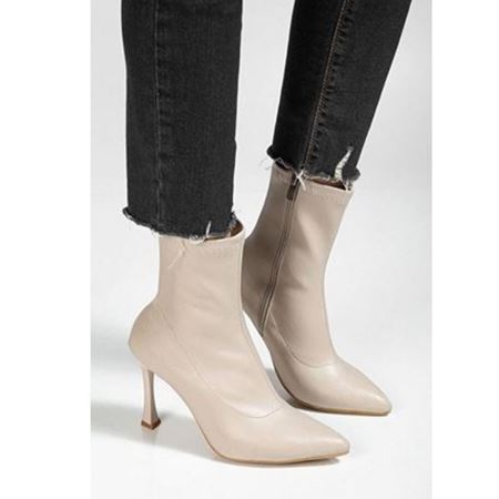 Orjen Bej Cilt Streç Topuklu Bot