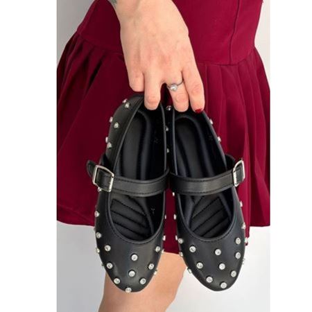 Ritta Siyah Cilt Kemerli Babet Ayakkabı