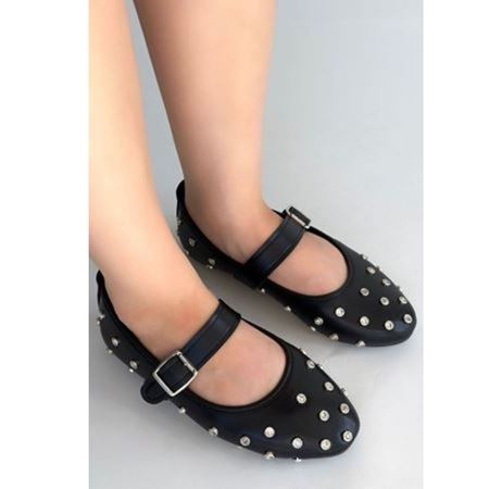 Ritta Siyah Cilt Kemerli Babet Ayakkabı