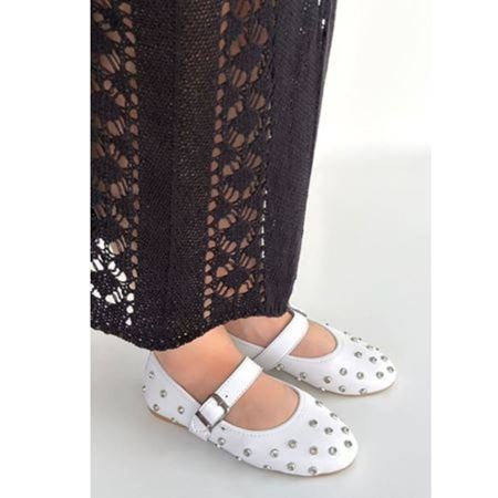 Ritta Beyaz Cilt Kemerli Babet Ayakkabı