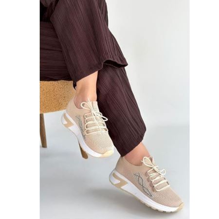 Belan Bej Triko Bağcıklı Spor Ayakkabı