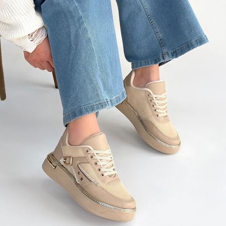 Junda Bej Cilt Bağcıklı Spor Ayakkabı