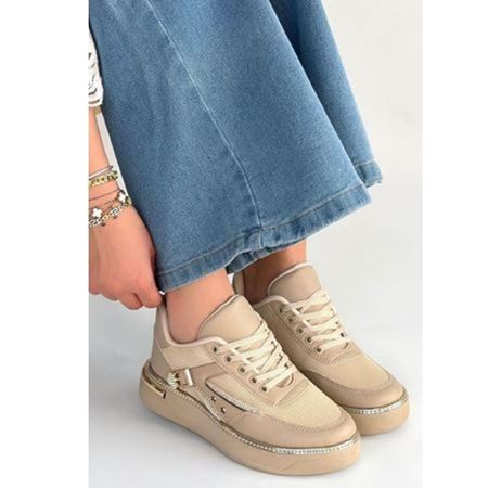 Junda Bej Cilt Bağcıklı Spor Ayakkabı