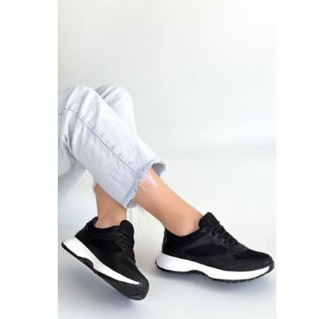 Slar Siyah Cilt Simli Bağcıklı Spor Ayakkabı