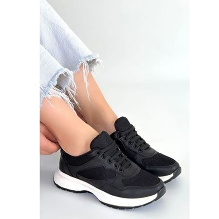 Slar Siyah Cilt Simli Bağcıklı Spor Ayakkabı