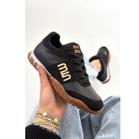 Marje Siyah Cilt Bağcıklı Spor Ayakkabı