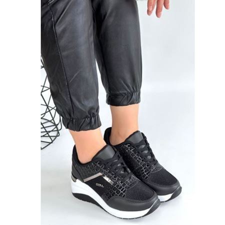 Geja Siyah Cilt Bağcıklı Beyaz Tabanlı Spor Ayakkabı