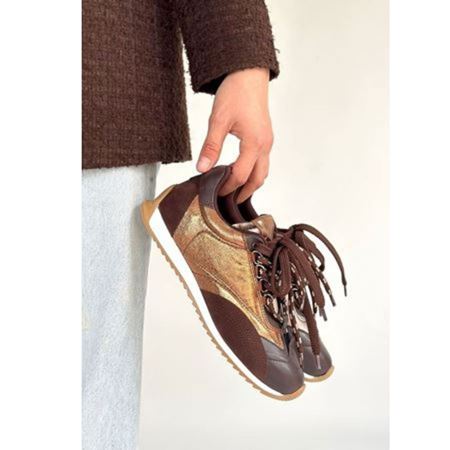 Reat Kahverengi Cilt Bağcıklı  Paraşüt Detaylı Spor Ayakkabı