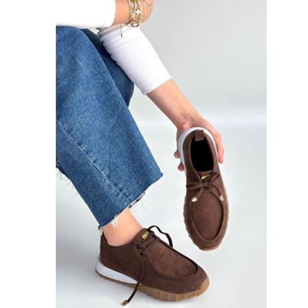 Sier Kahverengi Süet Bağcıklı Spor Ayakkabı