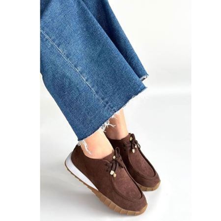 Sier Kahverengi Süet Bağcıklı Spor Ayakkabı