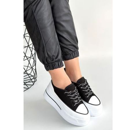 Dalen Siyah Keten Bağcıklı Spor Ayakkabı